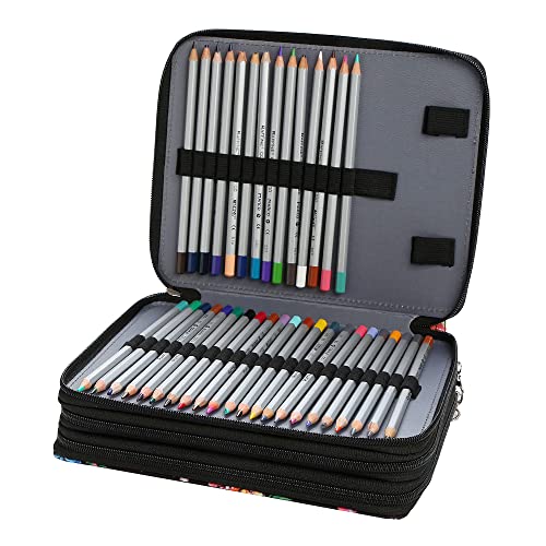 Canvas 120 Slots Pencil Case 3-Layer Zipped Holder w/Handle - color: Orange Splash Ink, size: 120