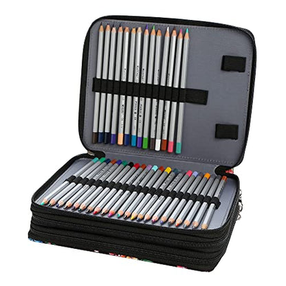 Canvas 120 Slots Pencil Case 3-Layer Zipped Holder w/Handle - color: Orange Splash Ink, size: 120