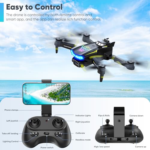 Drone with Camera-Drone for Kids with Cool Lights & 2 Batteries - color: Black and Gray