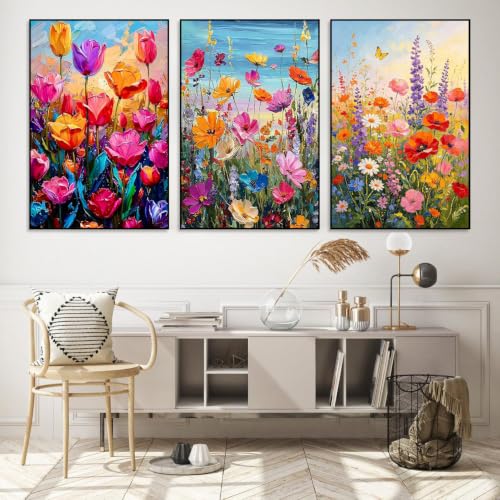 Ekuxom 3Pack Flowers Paint by Numbers Kit for Adults with Frame-Wooden Ease - color: 3Pack Flowers