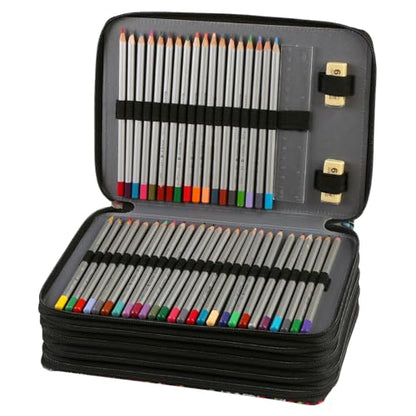 250 Slots Canvas Pencil Case 5-Layer Zipped Holder w/Handle - color: Orange Splash Ink, size: 250