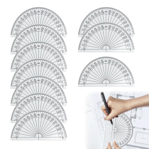 Clear Plastic Protractor Set, 180 Degrees Semicircular Math Rulers, 10 Pack, 3.9 x 2.6 Inch, Transparent Durable Design for Geometry and Technical Drawing