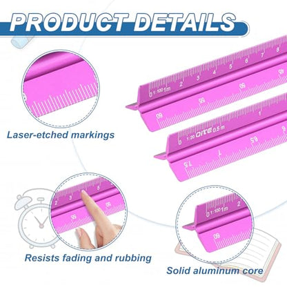 YOKIVE 2Pcs Metric Engineer Scale Ruler, (13 Inch, Rose Red) - color: Rose Red