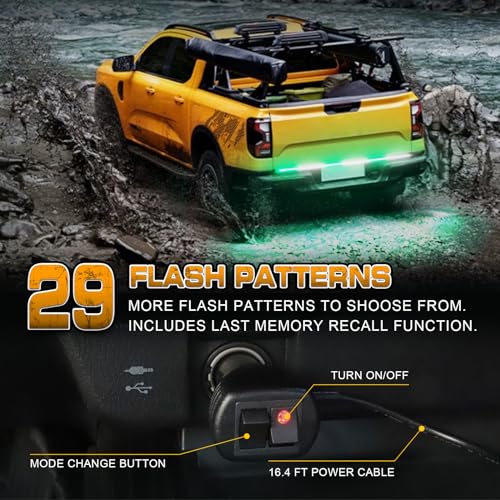 XRIDONSEN 48 inch 288 LED Tailgate Strobe Lights Rear Emergency Lights - color: Green/White