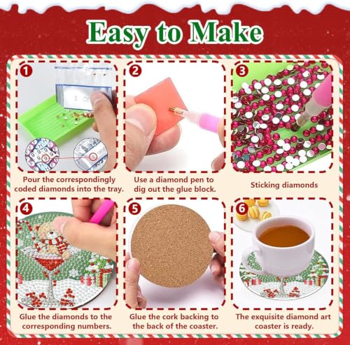 HHMATITS 8 Pcs Christmas Diamond Art Coasters Kit, Diamond Art Coasters - color: Christmas-1