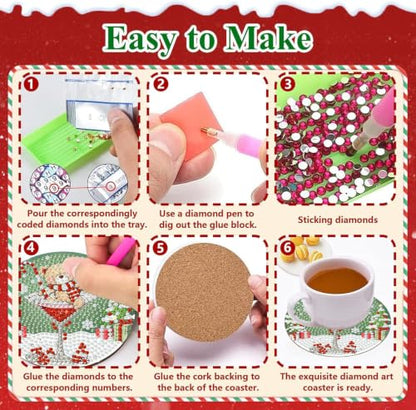 HHMATITS 8 Pcs Christmas Diamond Art Coasters Kit, Diamond Art Coasters - color: Christmas-1