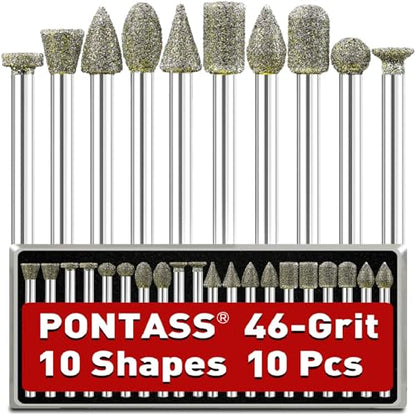 10PCS 46Grit Diamond Grinder Bit Compatible with Dremel Rotary Tool - size: 46 Grit 10 Pcs 10 Shapes