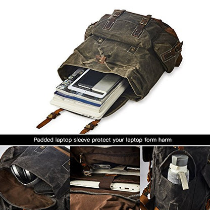 Heavy-Duty Waxed Canvas Rucksack Backpack - color: Dark Brown, size: 400 x 340 x 190 mm - Standard