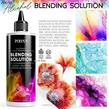 Pixiss Brown Alcohol Ink Set and Alcohol Blending Solution for Ink (4oz) - Highly Saturated Alcohol Ink for Resin and Ink Blending Solution with Applicator Tip, Applicator Bottle, and Funnel
