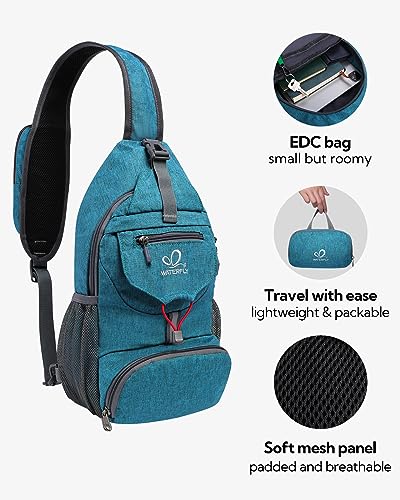 WATERFLY Packable Sling Backpack Lightweight Crossbody Bag Travel Daypack - color: Cyan