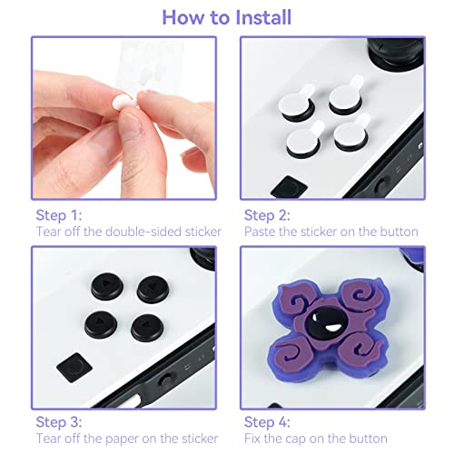 Cross D-Pad Button Caps Luminous Silicone Thumb Grips Set, ABXY Buttons Sticker Joystick Cover Caps Compatible with Nintendo Switch/OLED Controller (Gastly)