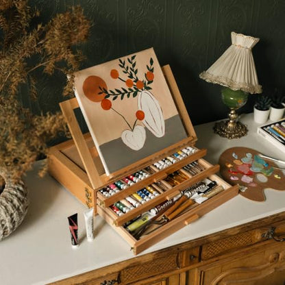 MEEDEN Large Artist Tabletop Sketchbox Easel: Adjustable Storage Box Easel - color: Natural