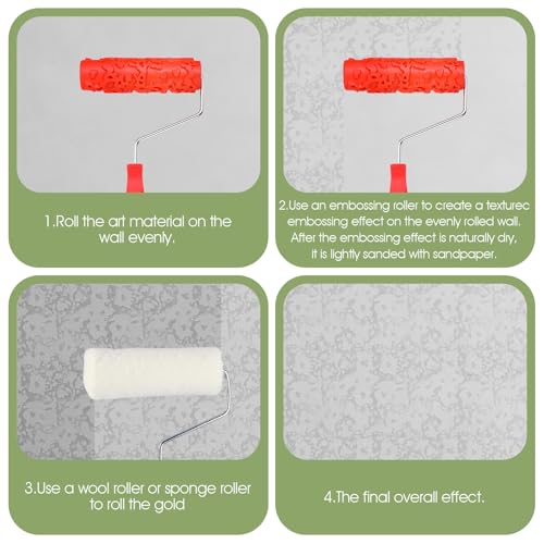 2 Pcs 7'' Textured Paint Roller, Rubber Pattern Paint Texture Roller Drywall Texture Rollers for Ceiling Mud Clay Furniture Wall Decoration(EG323T)