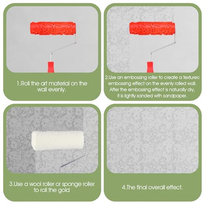 2 Pcs 7'' Textured Paint Roller, Rubber Pattern Paint Texture Roller Drywall Texture Rollers for Ceiling Mud Clay Furniture Wall Decoration(EG323T)
