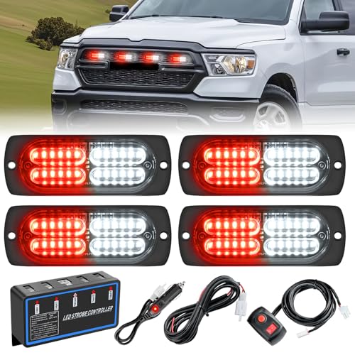 Nilight 4PCS LED Strobe Lights 12V 24V Sync Feature Red White - color: Red White w/Controller