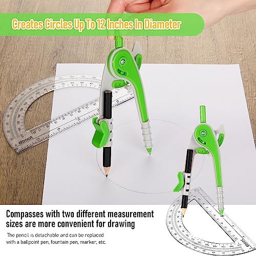 Eboot Student Geometry Math Set, Drawing Compass and 6 in, Green - color: Green