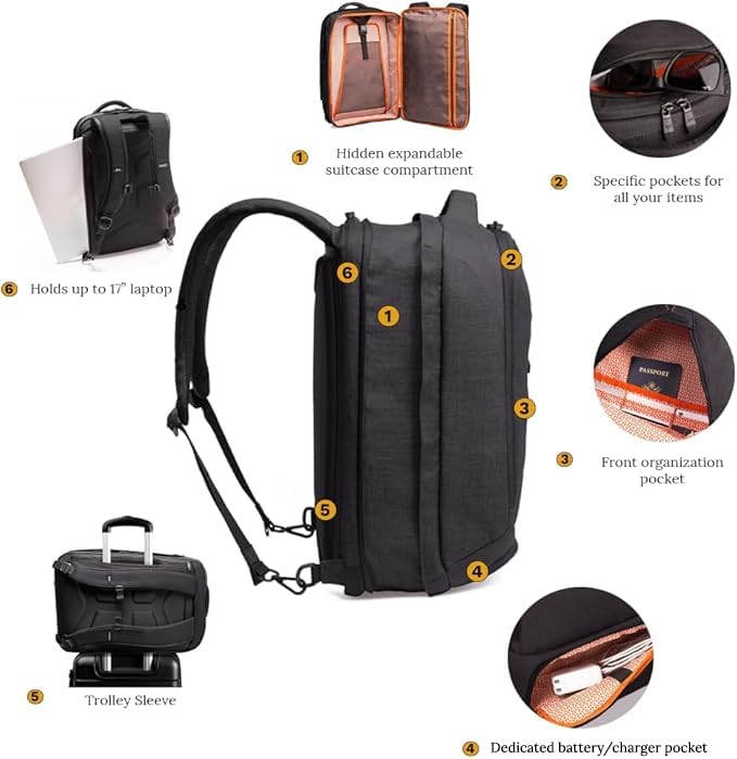 Knack Series 1 Large Travel Backpack, 17-Inch Laptop, Expandable 30L-46L - color: Black, size: Large