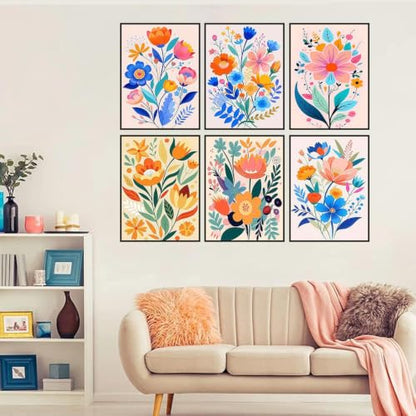 6 Pack Flower Paint by Numbers Kit for Adults on Canvas Without Frame - color: 6 Pack Flower