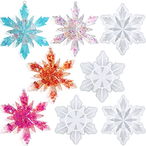 HUAKENER Christmas Resin Molds Silicone - 4 Pcs Big Snowflake Resin Mold