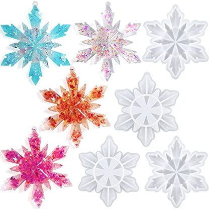 HUAKENER Christmas Resin Molds Silicone - 4 Pcs Big Snowflake Resin Mold