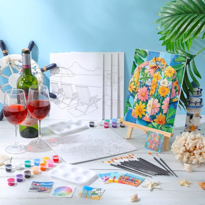 Dinifee 6 Pack Pre Drawn Canvas 8x10 Paint Kit for Adults, Summer Hawaii - style: Summer Hawaii