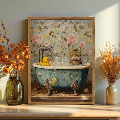 Bathroom Cat Diamond Art Kits for Adults Round Diamond Painting 12x16 Inch - color: DD152