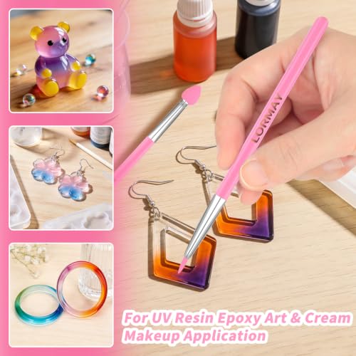 LORMAY 7-Piece Silicone Brush Set for UV Resin Crafts and Makeup, Pink - color: Pink