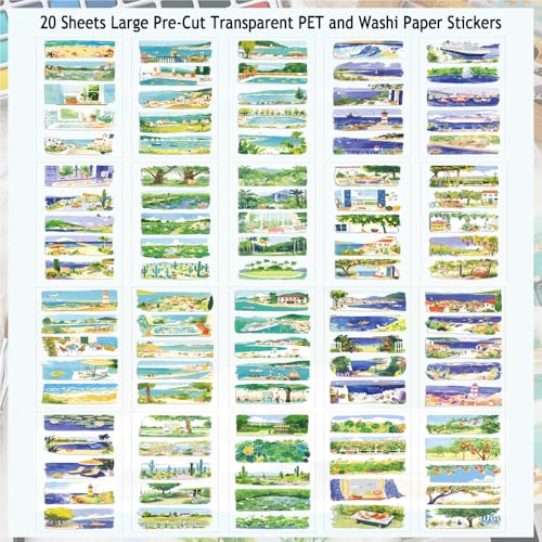 Summer Scenery Sticker Book, PET & Washi Stickers for Journaling - color: Blue-ocean Sunshine