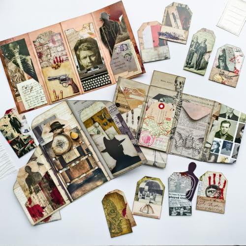 Junk Journal Kit Mystery Detective Ephemera Set for Crafts - color: Mystery_file
