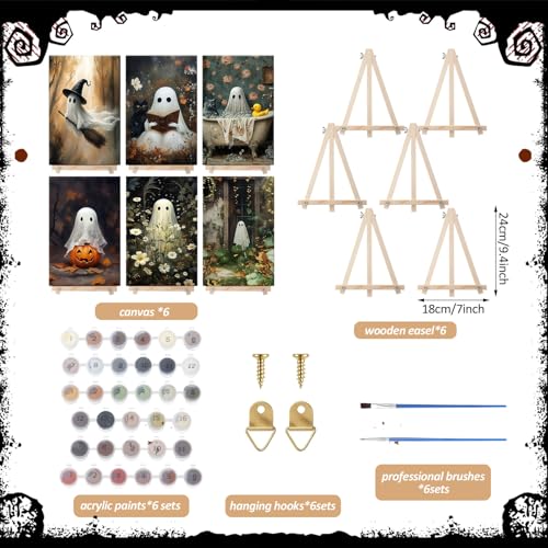 YooNotee 6 Pack Halloween Paint by Numbers with Easels Brushes, Ghost - style: Ghost