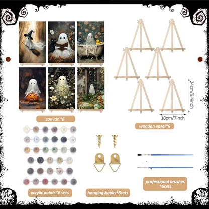 YooNotee 6 Pack Halloween Paint by Numbers with Easels Brushes, Ghost - style: Ghost
