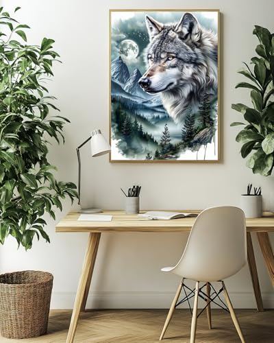 Wolf Diamond Art Kits for Adults, Animal Diamond Art for Beginners 12X16 In - color: Wolf 01