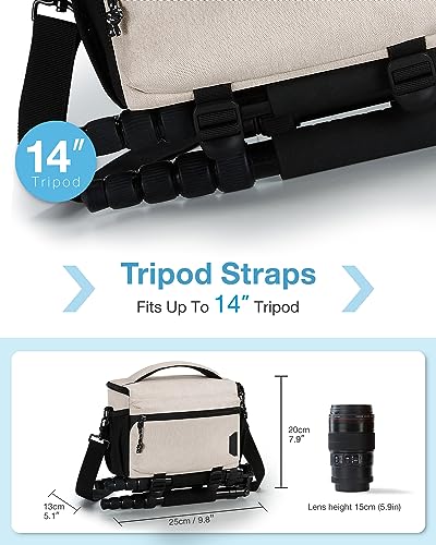BAGSMART Camera Sling Bag with Tripod Holder & Rain Cover, Ivory White - color: 03-Ivory White