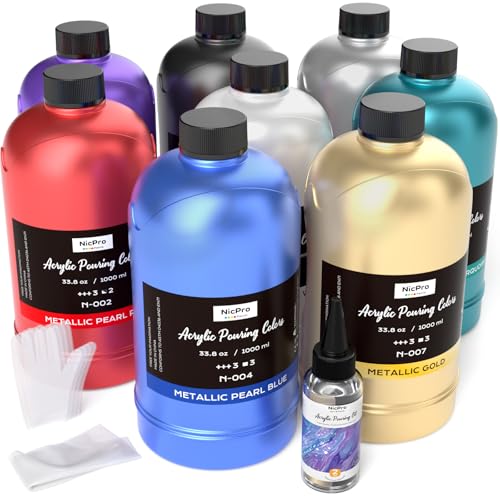 Nicpro 8 Colors 33.8 oz Large Bulk Metallic Acrylic Pouring Paint Kit - color: Metallic Color