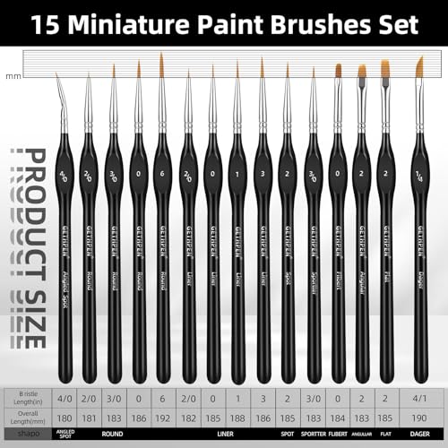 GETHPEN Miniature Paint Brushes, Micro Detail Paint Brush Set, 15pcs - size: 15 Sizes