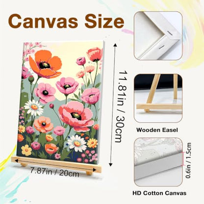 HeeBenor 4 Pack Flowers Paint by Numbers Kit for Adults Framed Canvas - color: Flowers 038