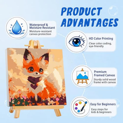 AUKELHJ Paint by Numbers Kit for Kids with Frame, Fox, 8X8 inch - color: 14-Fox