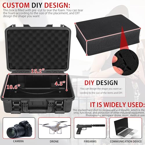 TORIBIO Hard Carrying Case with Foam, Shockproof Storage Box 16.8"x11.5"x5" - size: 16.8"x11.5"x5"
