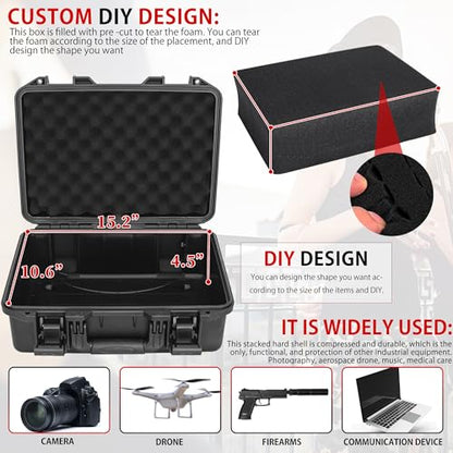 TORIBIO Hard Carrying Case with Foam, Shockproof Storage Box 16.8"x11.5"x5" - size: 16.8"x11.5"x5"