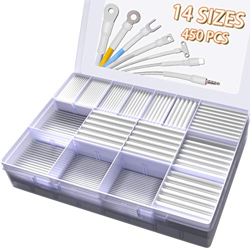 Heat Shrink Tubing Kit,14 Sizes White Heat Shrink Tube, Shrink Ratio 2:1 Electrical Shrink Tubing Wire Wrap Industrial Shrink Tubes Assortment for Wires Repairs, Soldering, Automotive Wiring - color: White