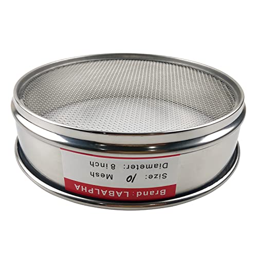 LABALPHA 10 Mesh Lab Sieves, #10 Mesh Test Sieve, 8'' Diameter, 304 Stainless Steel Wire Cloth (2mm) - size: 10 mesh (2mm)