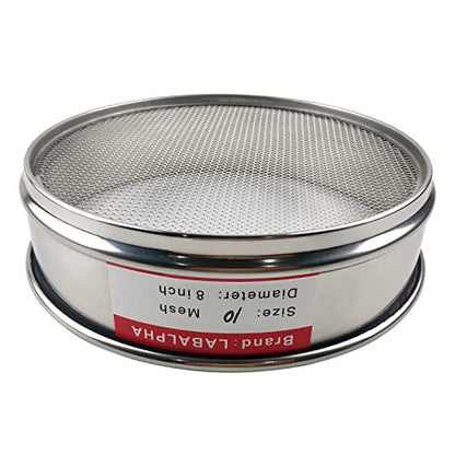 LABALPHA 10 Mesh Lab Sieves, #10 Mesh Test Sieve, 8'' Diameter, 304 Stainless Steel Wire Cloth (2mm) - size: 10 mesh (2mm)