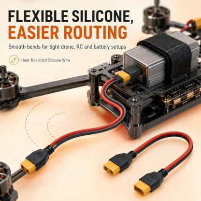 2-Pack 14AWG XT60 Extension Cable, 11.8 Inch Flexible Silicone Wire