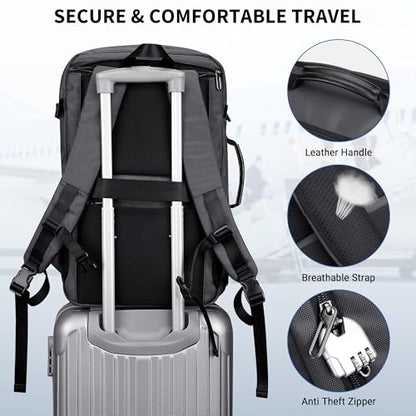 WITZMAN Travel Backpack for Men 35L TSA Friendly Flight Approved - color: Silvery Grey