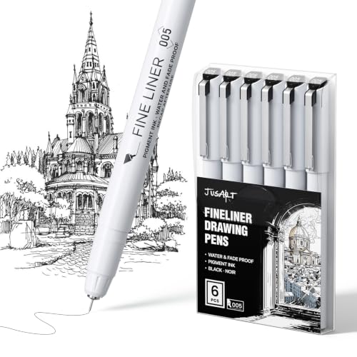 JusArt Micro Fineliner Pens, 6 PCS 0.2MM Black Fine Line - color: 6-Black 005