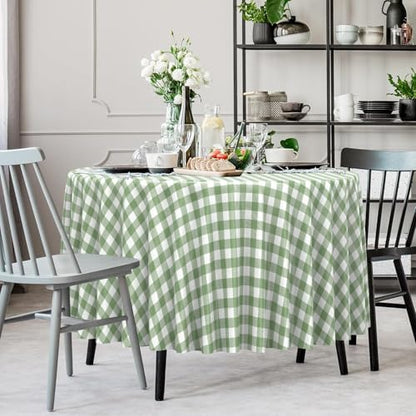 3 Pcs Sage Green Gingham Tablecloths 84 inch Checkered Round Tablecloths - color: Sage Green-round