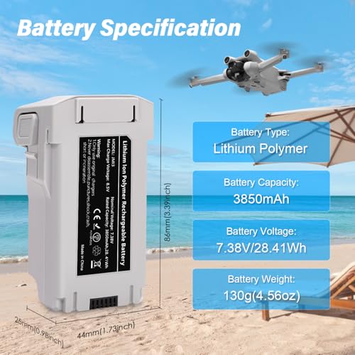 Mini 3/4 Series Intelligent Flight Battery 2Pack 3850mAh 7.38V Replacement Battery Compatible with DJI Minin 3/3 Pro/ 4 Pro Up to 47 Mins Flight Time - style: 2PACK