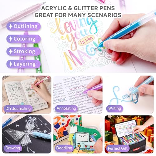 216 Colors Gel Pens with Travel Case,1.0mm Bold Tip,Acrylic+Glitter