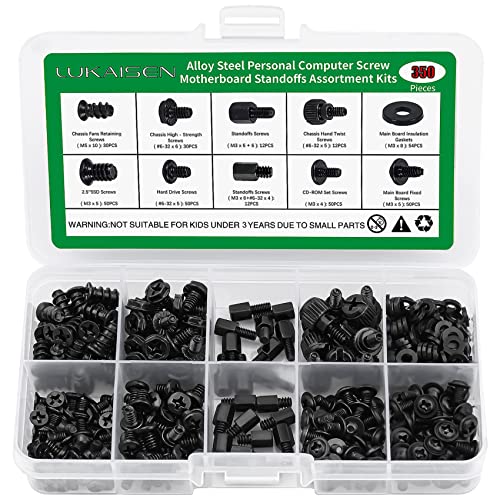 350 Pcs Black Computer Screws Kit PC Motherboard Standoffs SSD Set - color: 350 Pcs Black PC Screw
