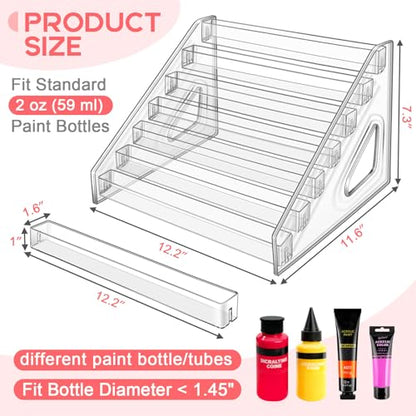 Vowcarol Clear 7-Tier Snap-On Acrylic Paint Organizer Rack | Holds 56 Bottles | Miniature & Craft Paint Storage